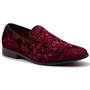 Men's Vintage Velvet Flower Designer Dress Loafers Slip On Shoes Classic 35 Burg